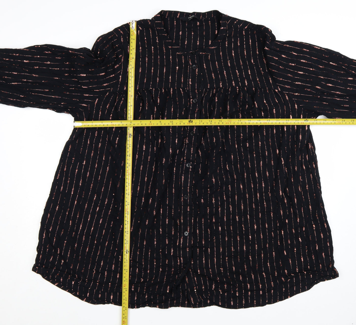 Next Womens Black Striped Tunic Blouse Size 24 Long Sleeve