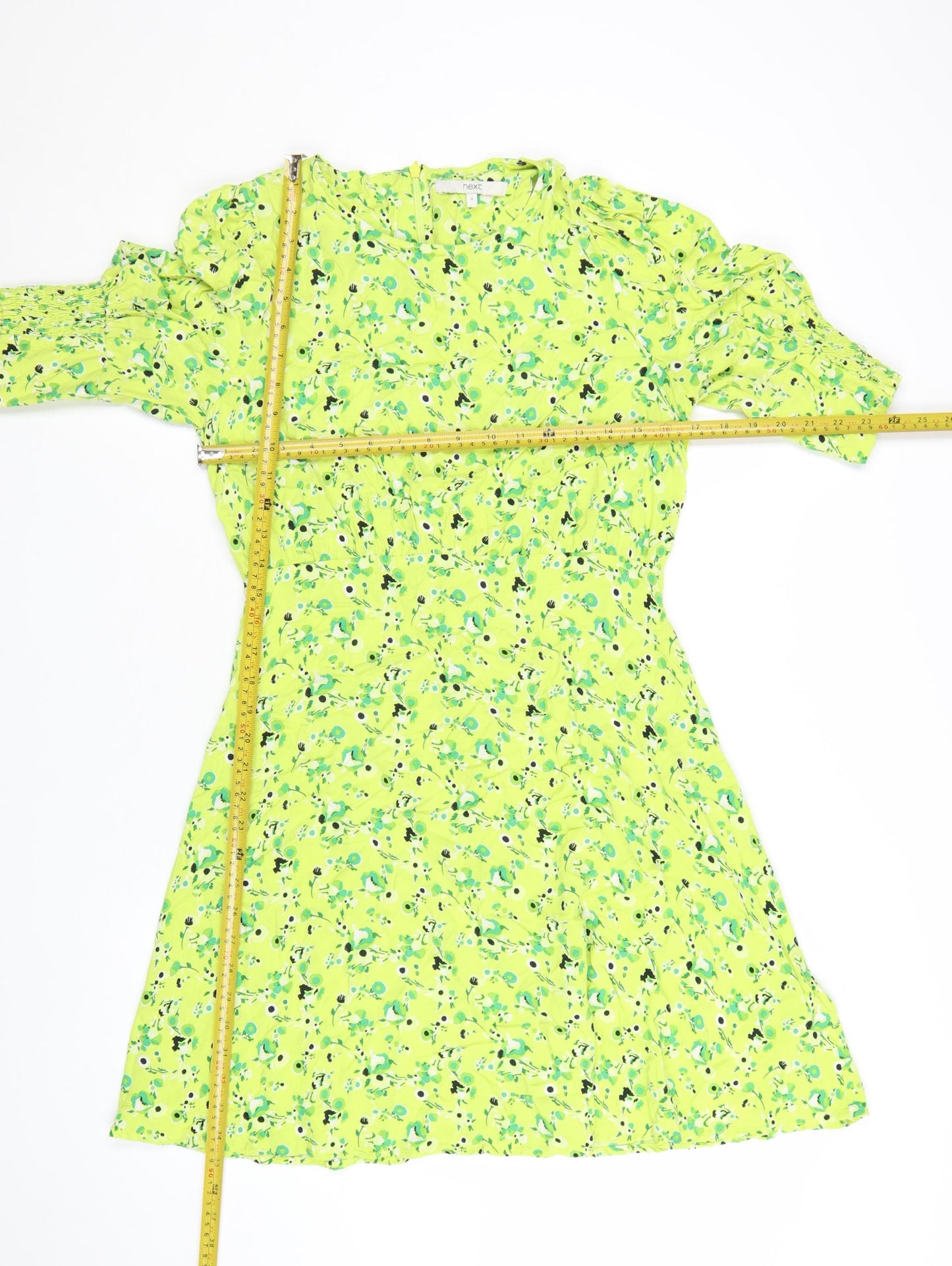 Next Women’s Green Floral Short Dress Size 8 A-Line Viscose