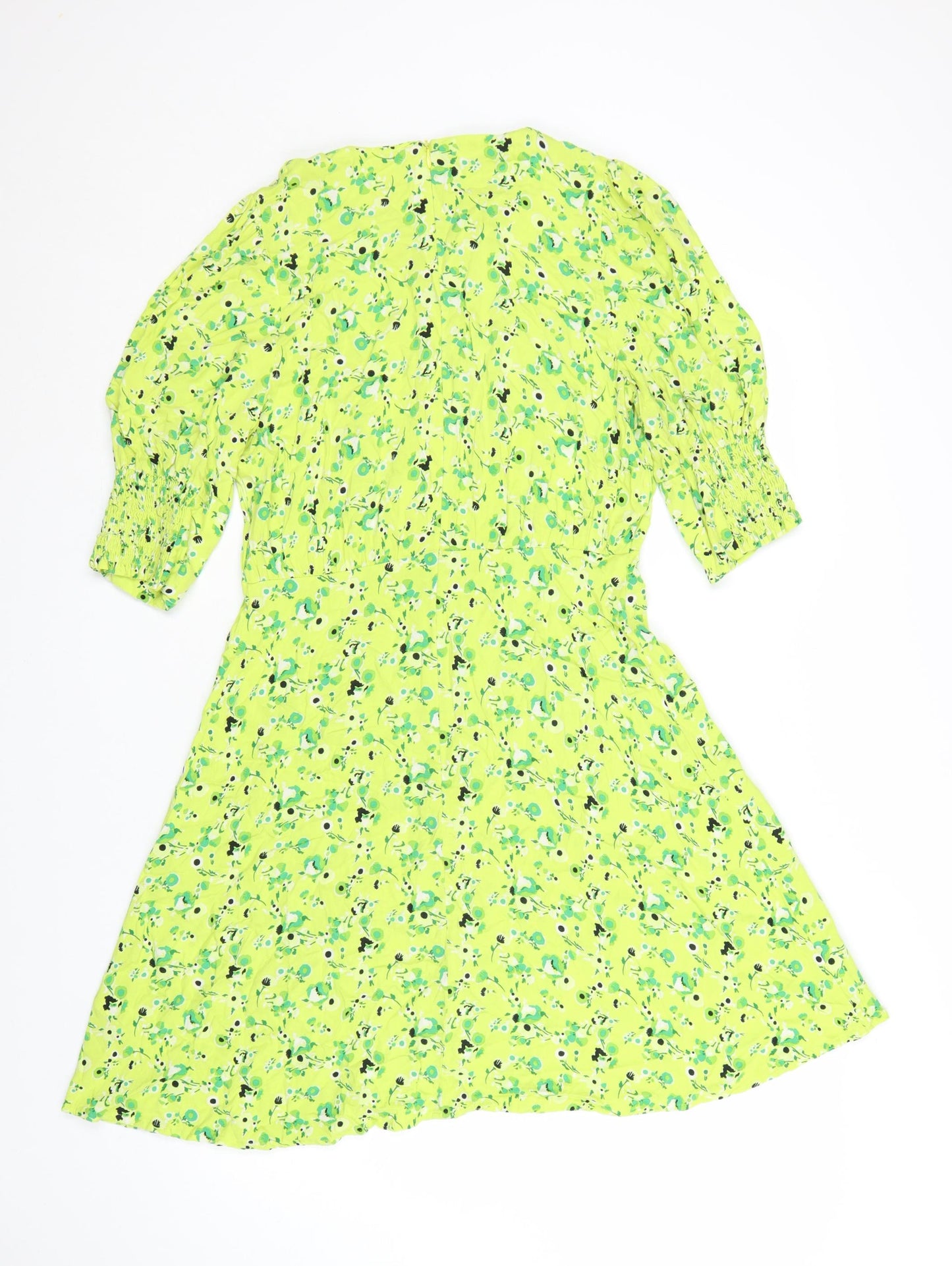 Next Women’s Green Floral Short Dress Size 8 A-Line Viscose