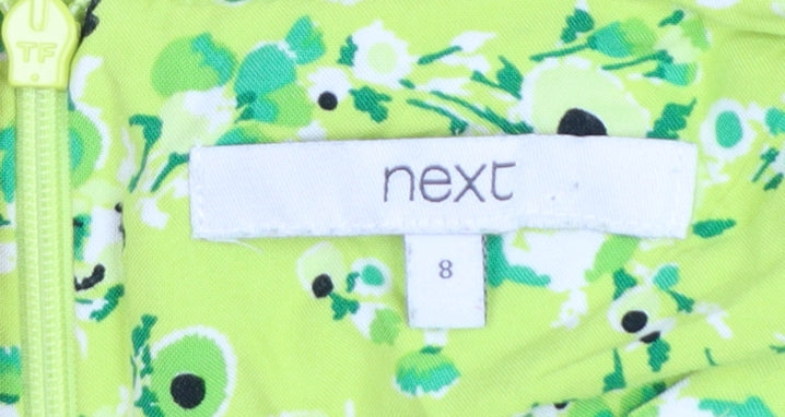 Next Women’s Green Floral Short Dress Size 8 A-Line Viscose