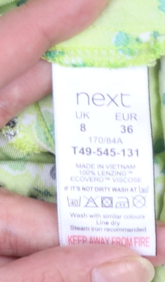 Next Women’s Green Floral Short Dress Size 8 A-Line Viscose