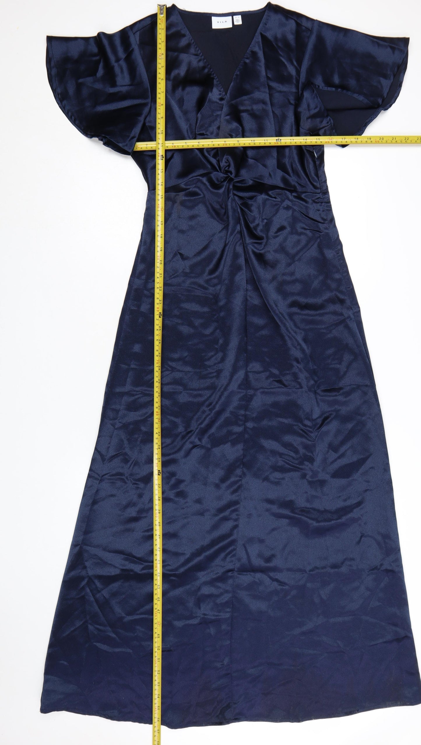 Vila Women Blue Size 10 Long Satin Wrap Dress Short Sleeve