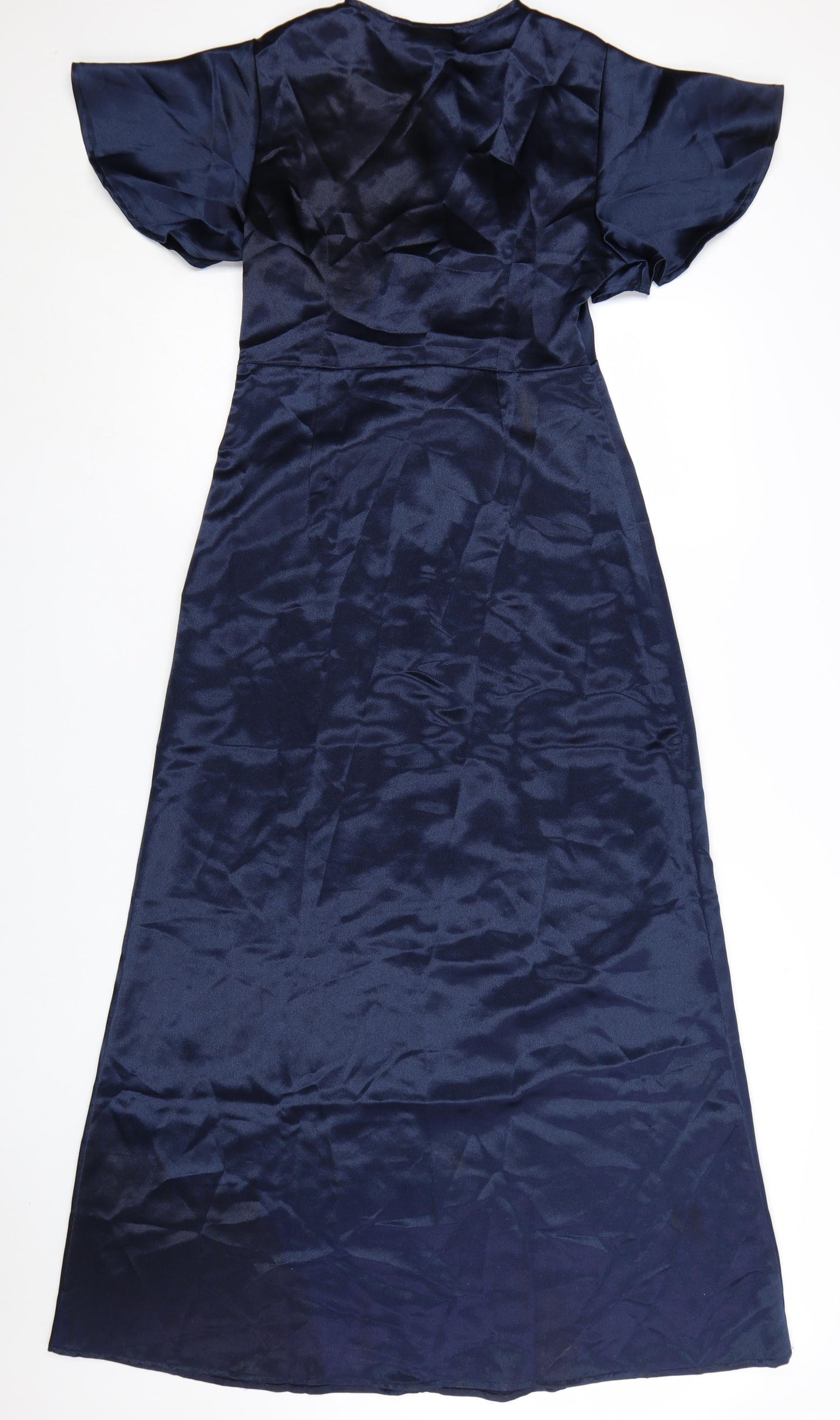 Vila Women Blue Size 10 Long Satin Wrap Dress Short Sleeve