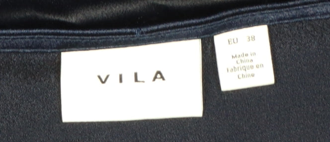 Vila Women Blue Size 10 Long Satin Wrap Dress Short Sleeve