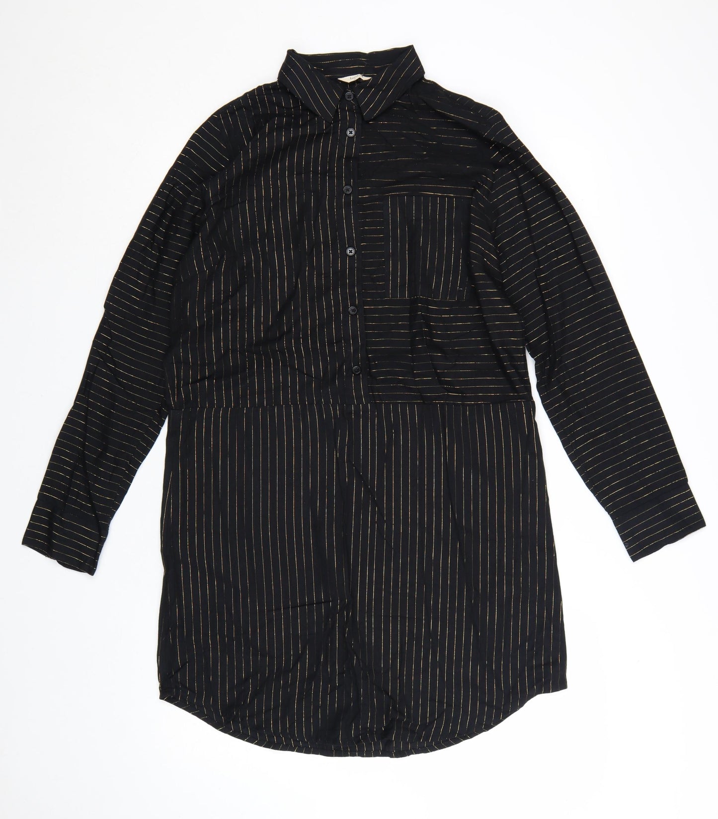 Hush Women’s Black Striped Shirt Dress Size 8 Long Sleeve Collared