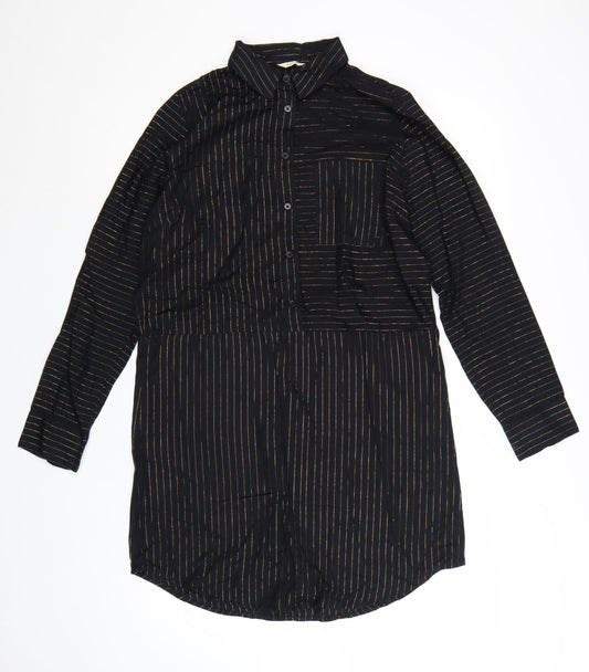 Hush Women’s Black Striped Shirt Dress Size 8 Long Sleeve Collared