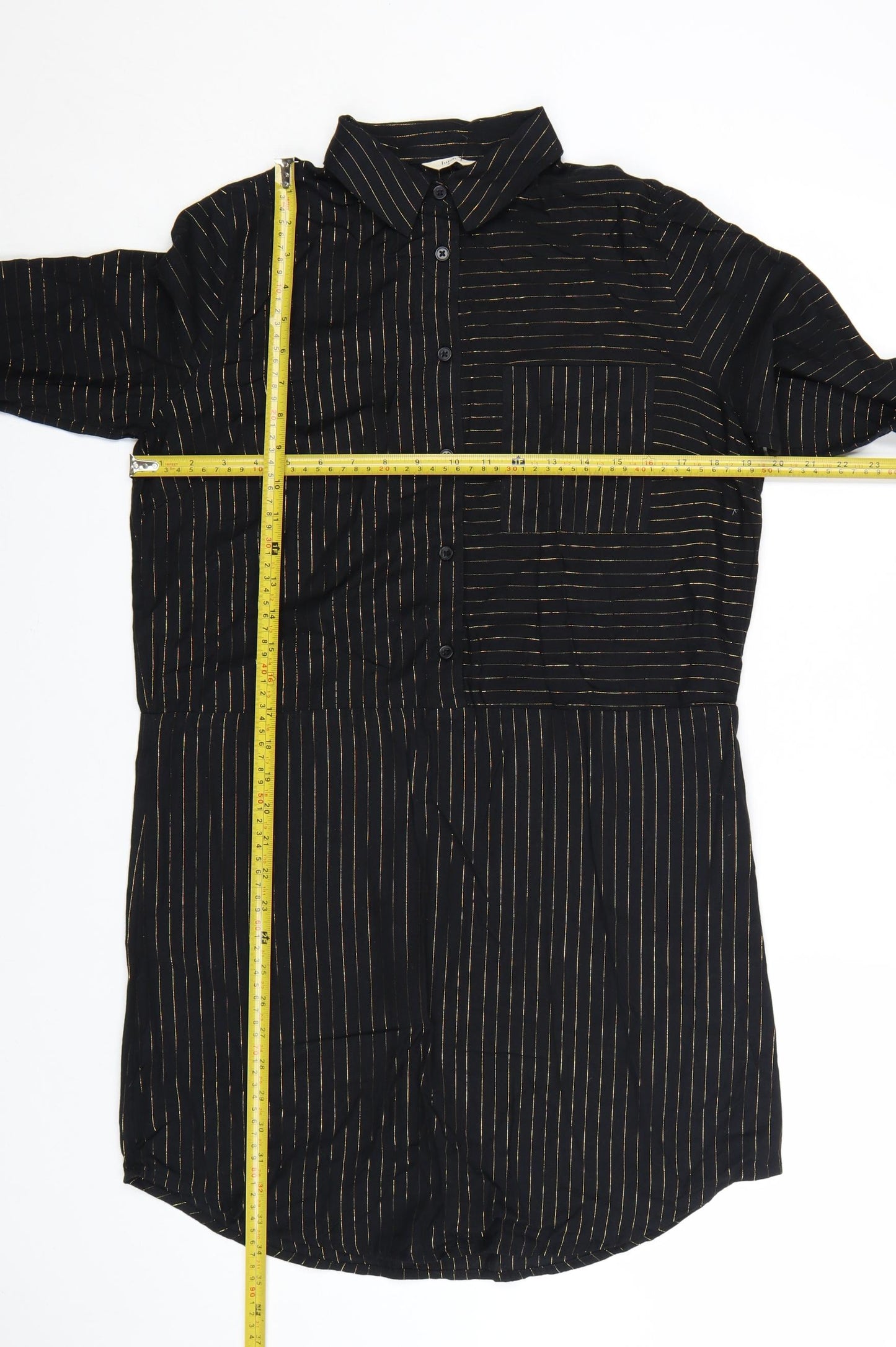 Hush Women’s Black Striped Shirt Dress Size 8 Long Sleeve Collared