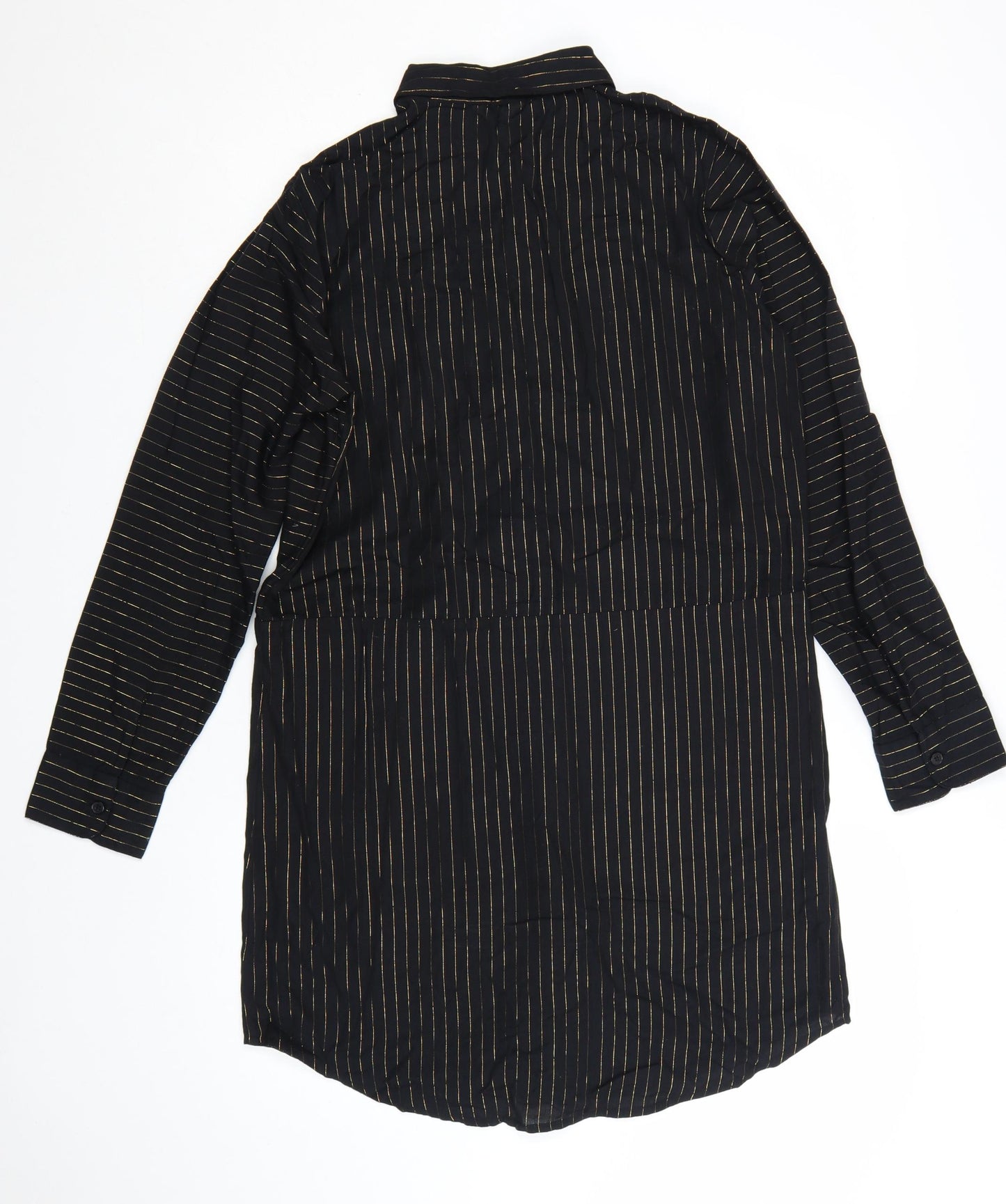 Hush Women’s Black Striped Shirt Dress Size 8 Long Sleeve Collared