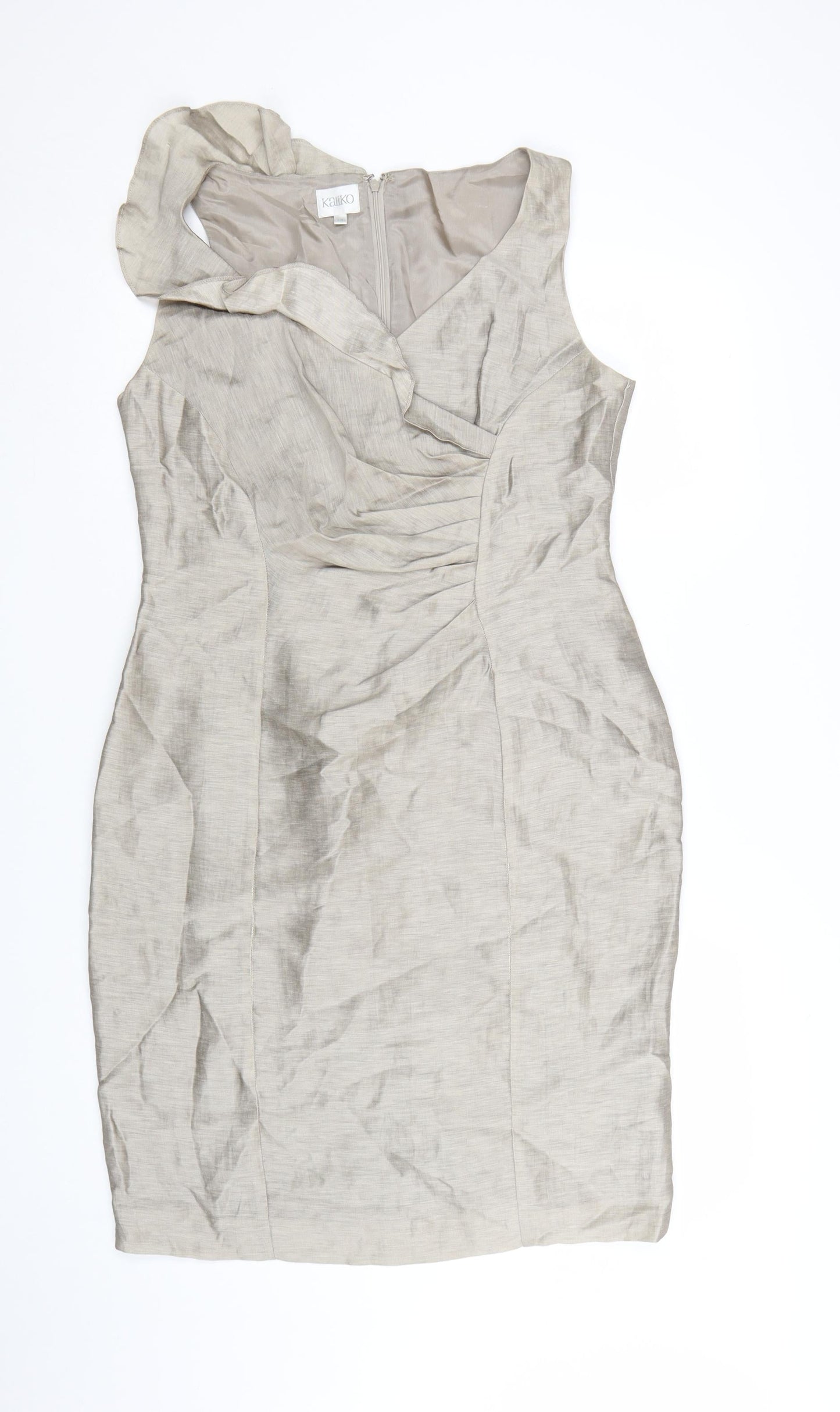 Kaliko Women Beige Linen Blend Sheath Dress Size 14 Formal Wedding