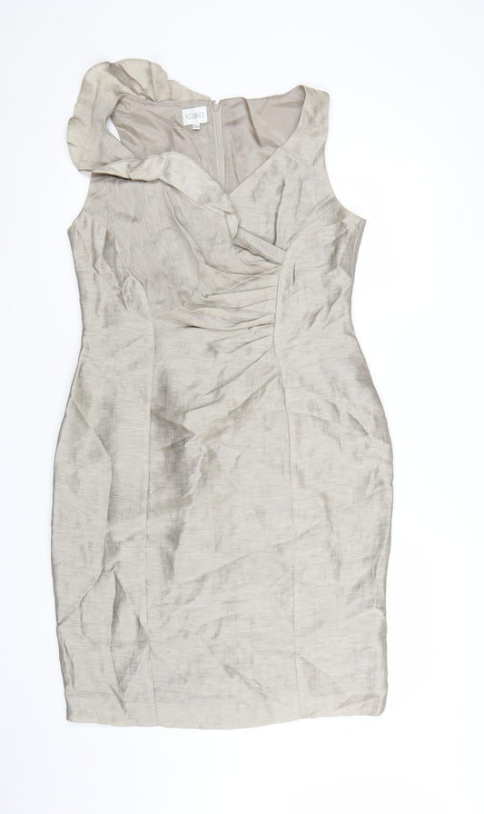 Kaliko Women Beige Linen Blend Sheath Dress Size 14 Formal Wedding