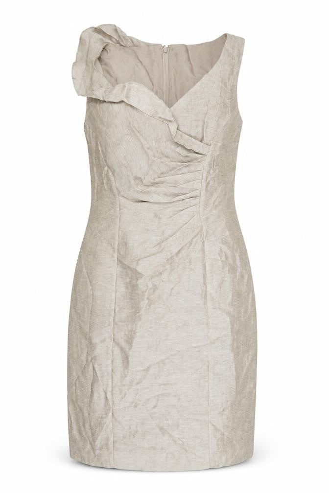 Kaliko Women Beige Linen Blend Sheath Dress Size 14 Formal Wedding