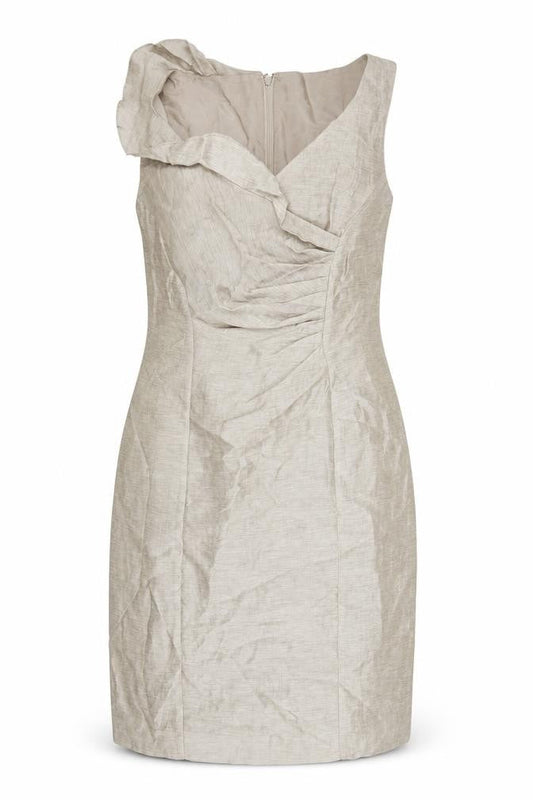 Kaliko Women Beige Linen Blend Sheath Dress Size 14 Formal Wedding