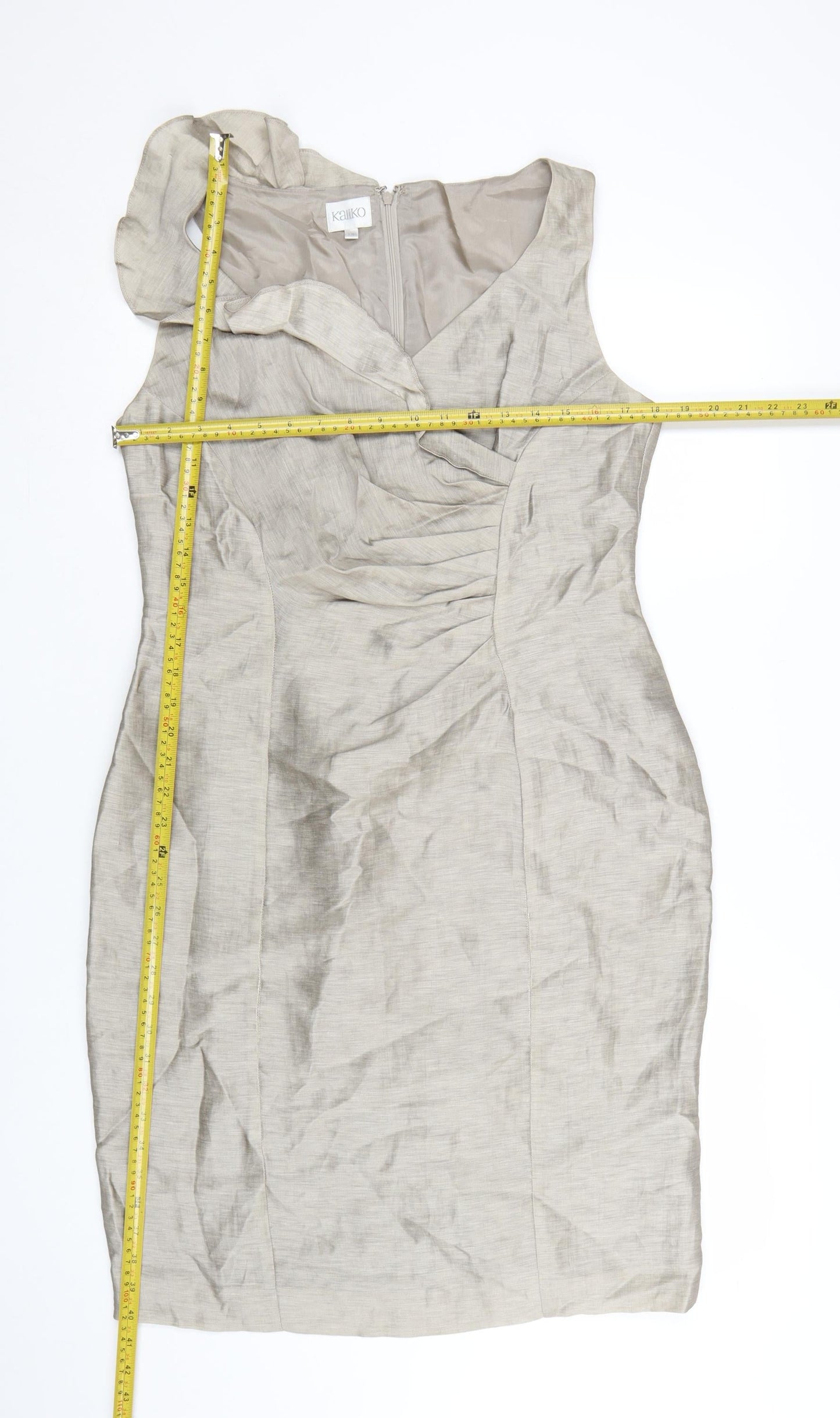 Kaliko Women Beige Linen Blend Sheath Dress Size 14 Formal Wedding