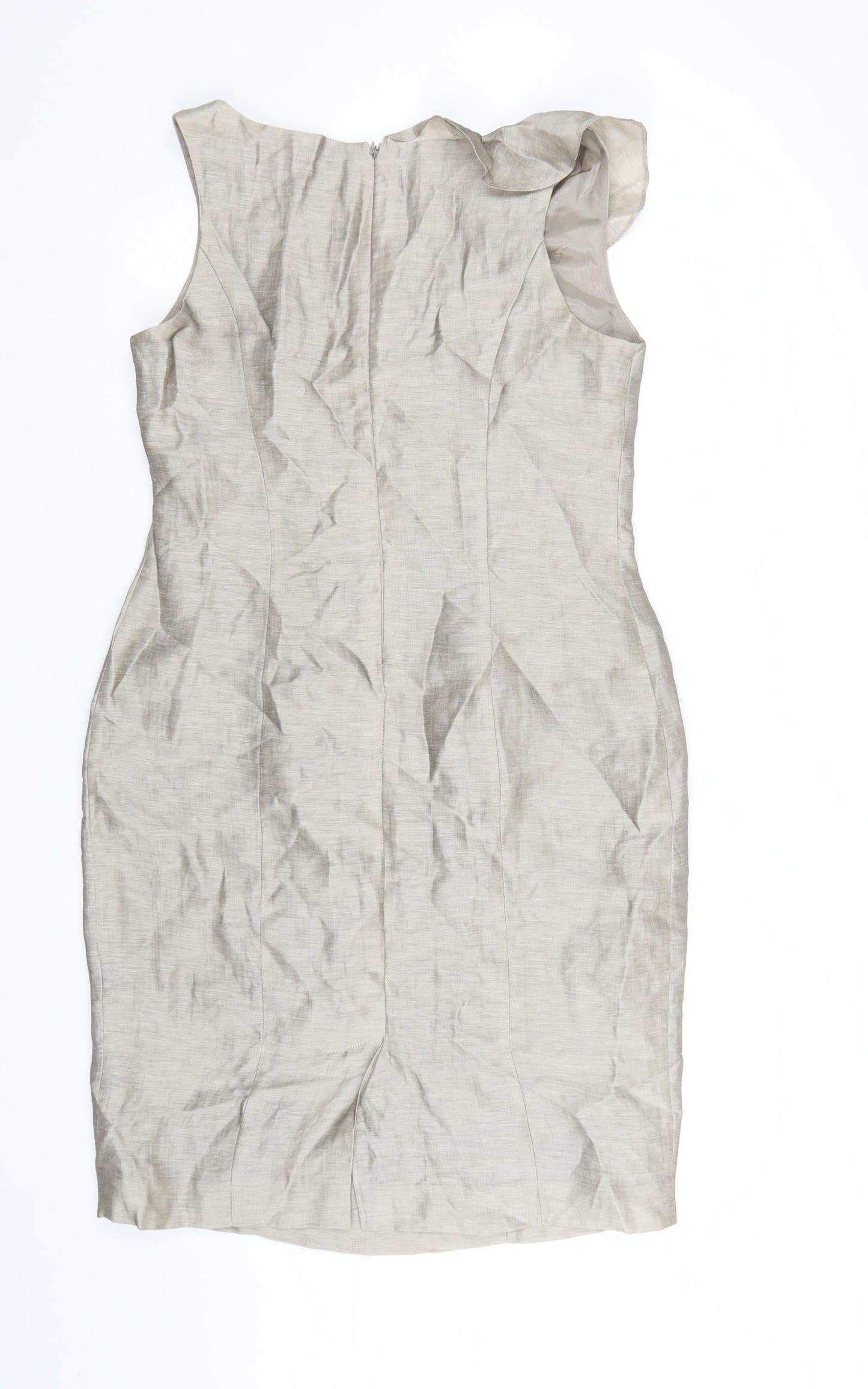 Kaliko Women Beige Linen Blend Sheath Dress Size 14 Formal Wedding