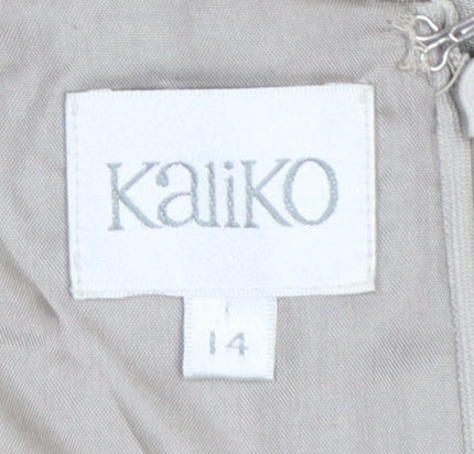 Kaliko Women Beige Linen Blend Sheath Dress Size 14 Formal Wedding