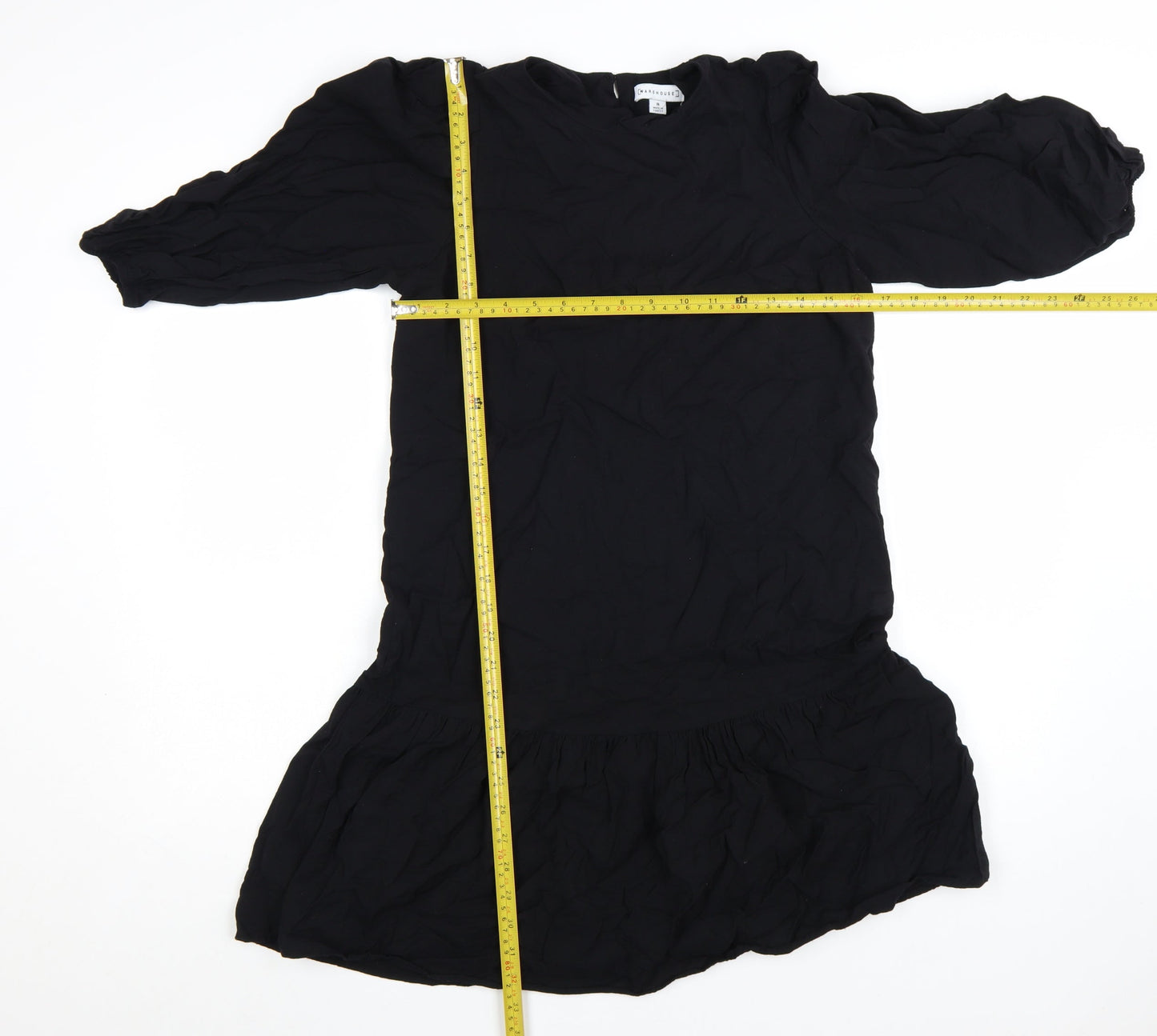 Warehouse Women’s Black Viscose Shift Dress Size 8 3/4 Sleeve
