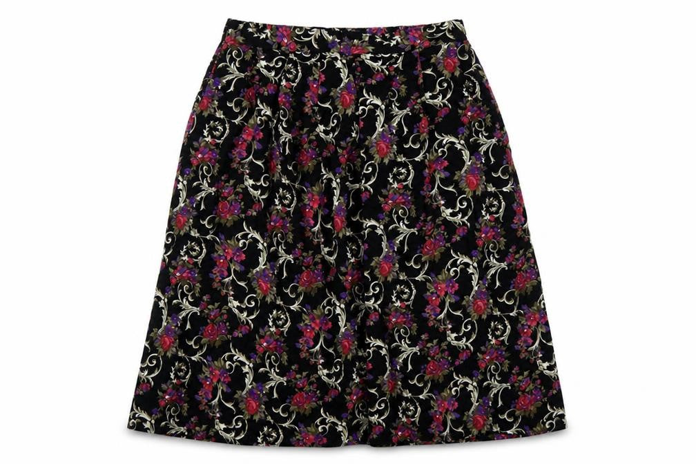 Classic Woman Black Floral Viscose A-Line Skirt Size 14 Women’s