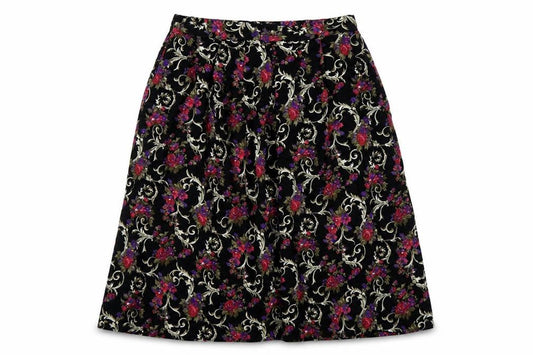Classic Woman Black Floral Viscose A-Line Skirt Size 14 Women’s