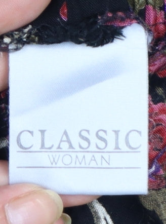 Classic Woman Black Floral Viscose A-Line Skirt Size 14 Women’s