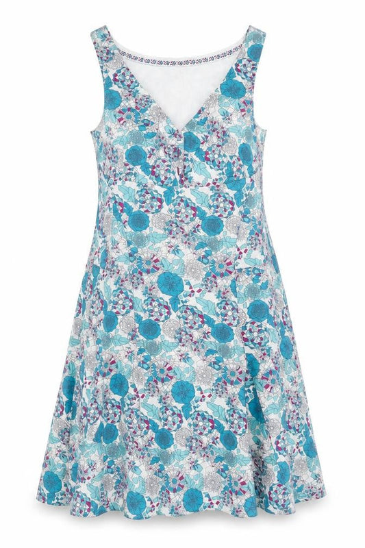 Fat Face Women's Blue Floral Cotton A-Line Sleeveless Dress Size 12