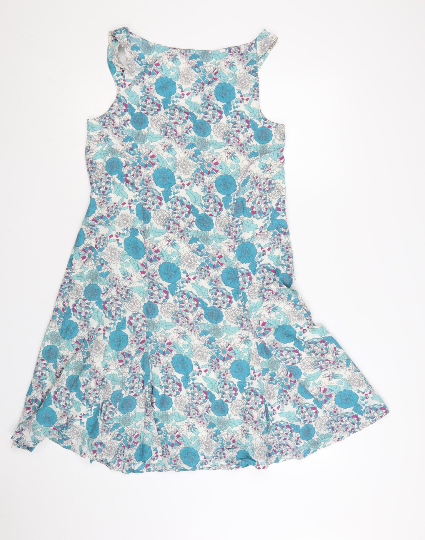 Fat Face Women's Blue Floral Cotton A-Line Sleeveless Dress Size 12
