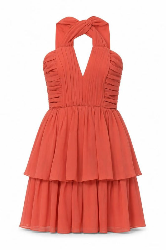 H&M Women’s Orange Halter Fit & Flare Chiffon Dress Size 8