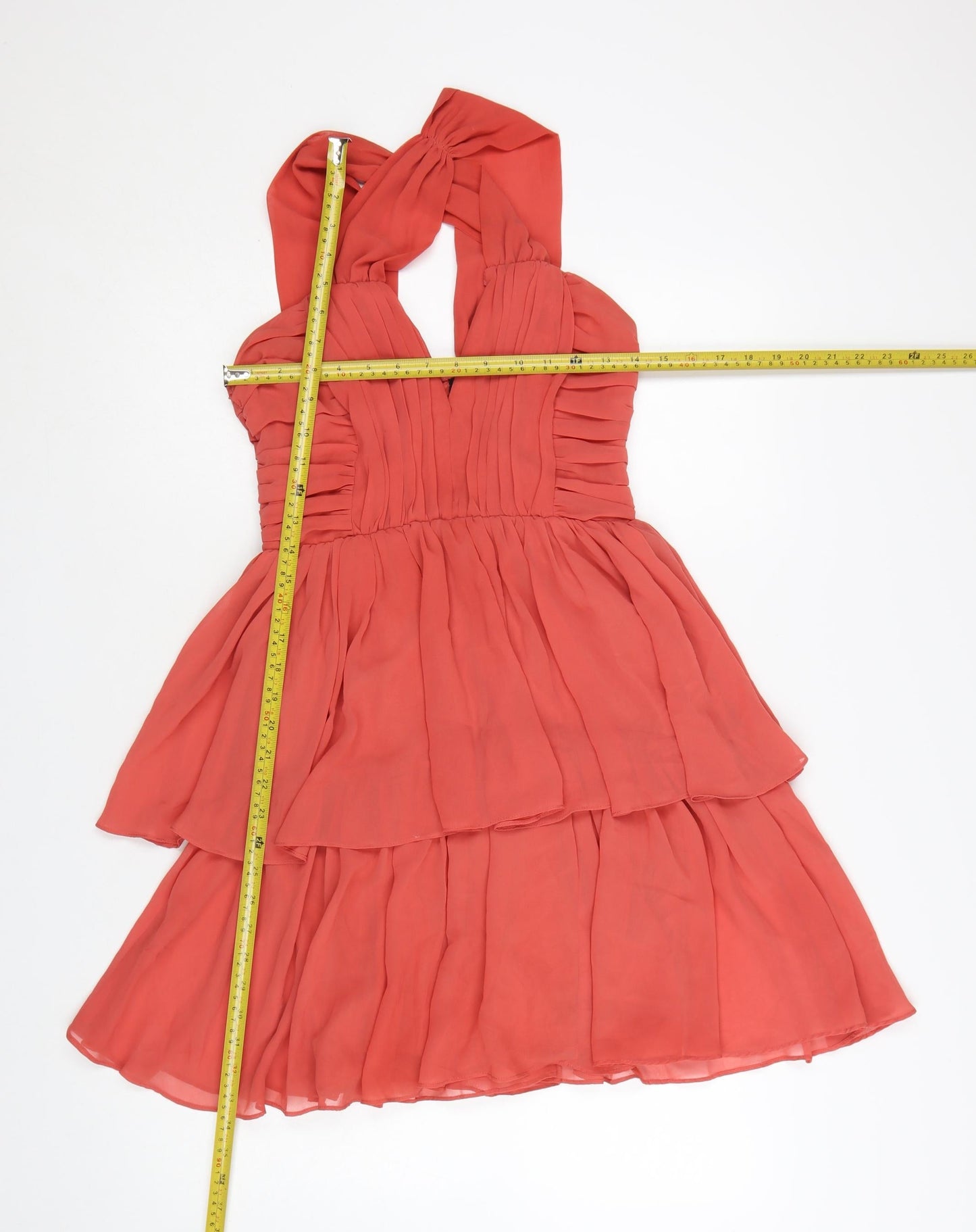 H&M Women’s Orange Halter Fit & Flare Chiffon Dress Size 8