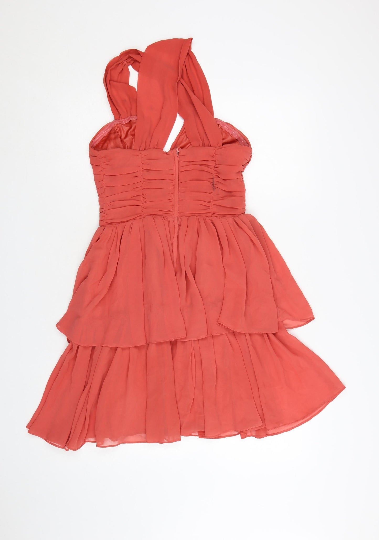 H&M Women’s Orange Halter Fit & Flare Chiffon Dress Size 8