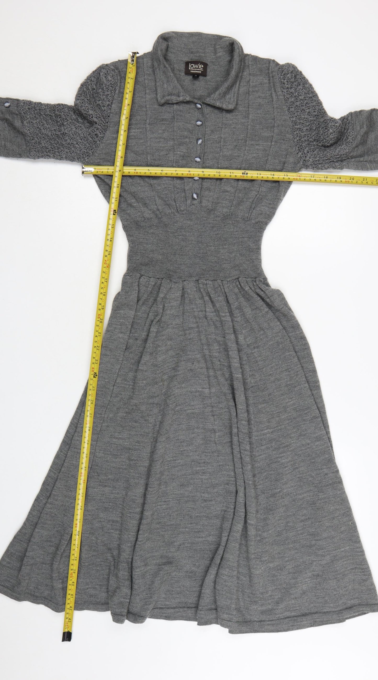 Lowie Women Grey Wool Knit Collared Fit & Flare Midi Dress M