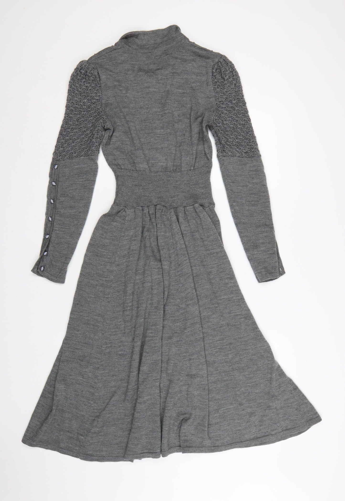 Lowie Women Grey Wool Knit Collared Fit & Flare Midi Dress M
