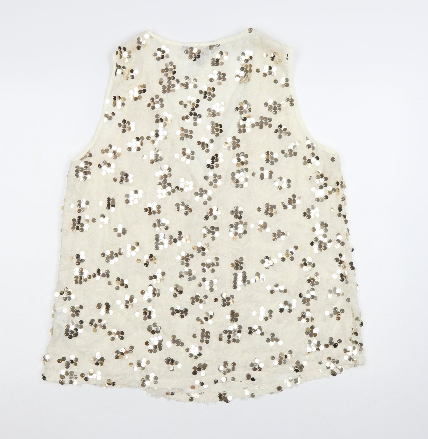 Lipsy Women’s Ivory Sequin V-Neck Camisole Tank Top Size 16