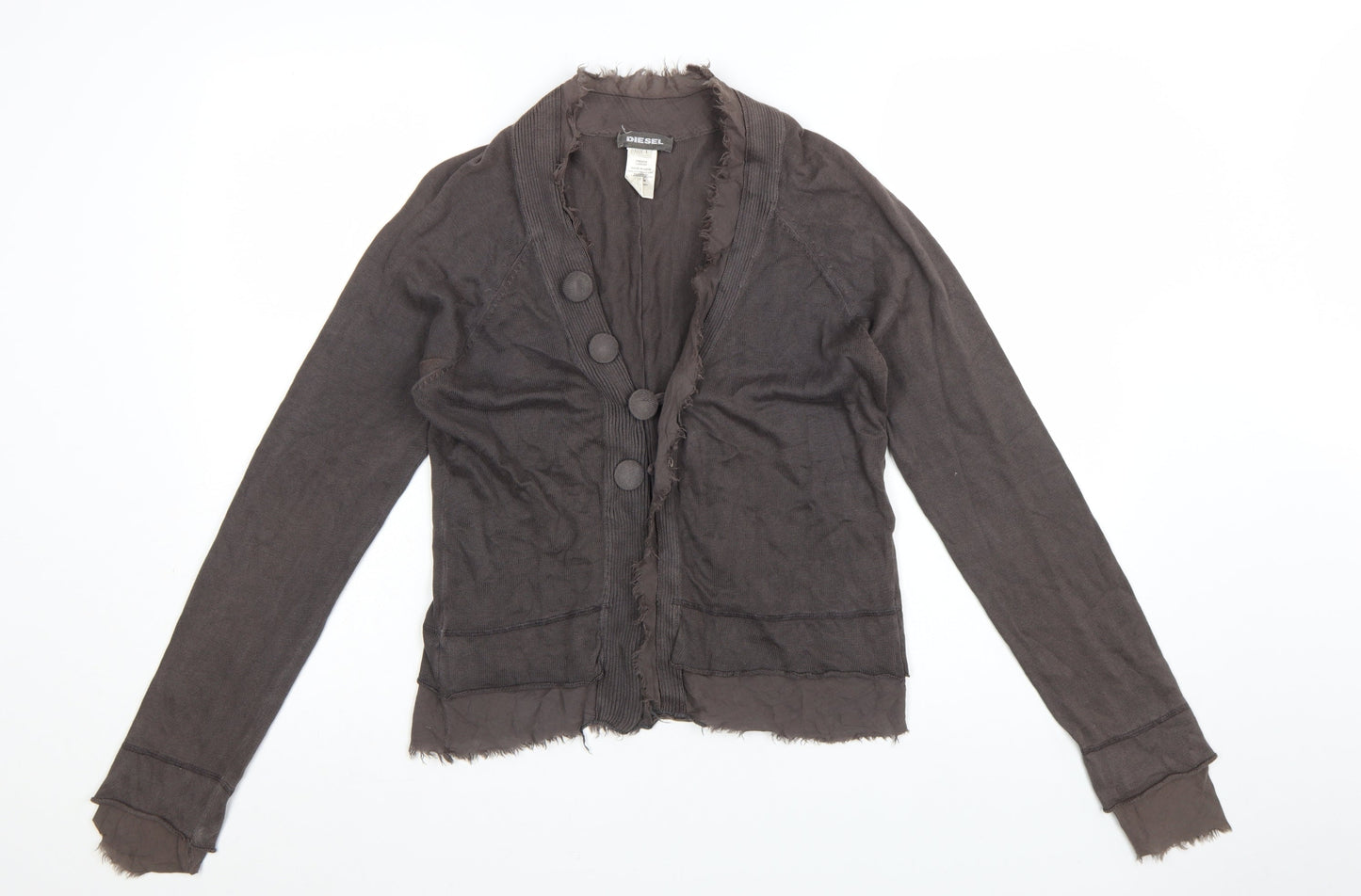 Diesel Womens Brown Cotton Cardigan L Long Sleeve Button Front