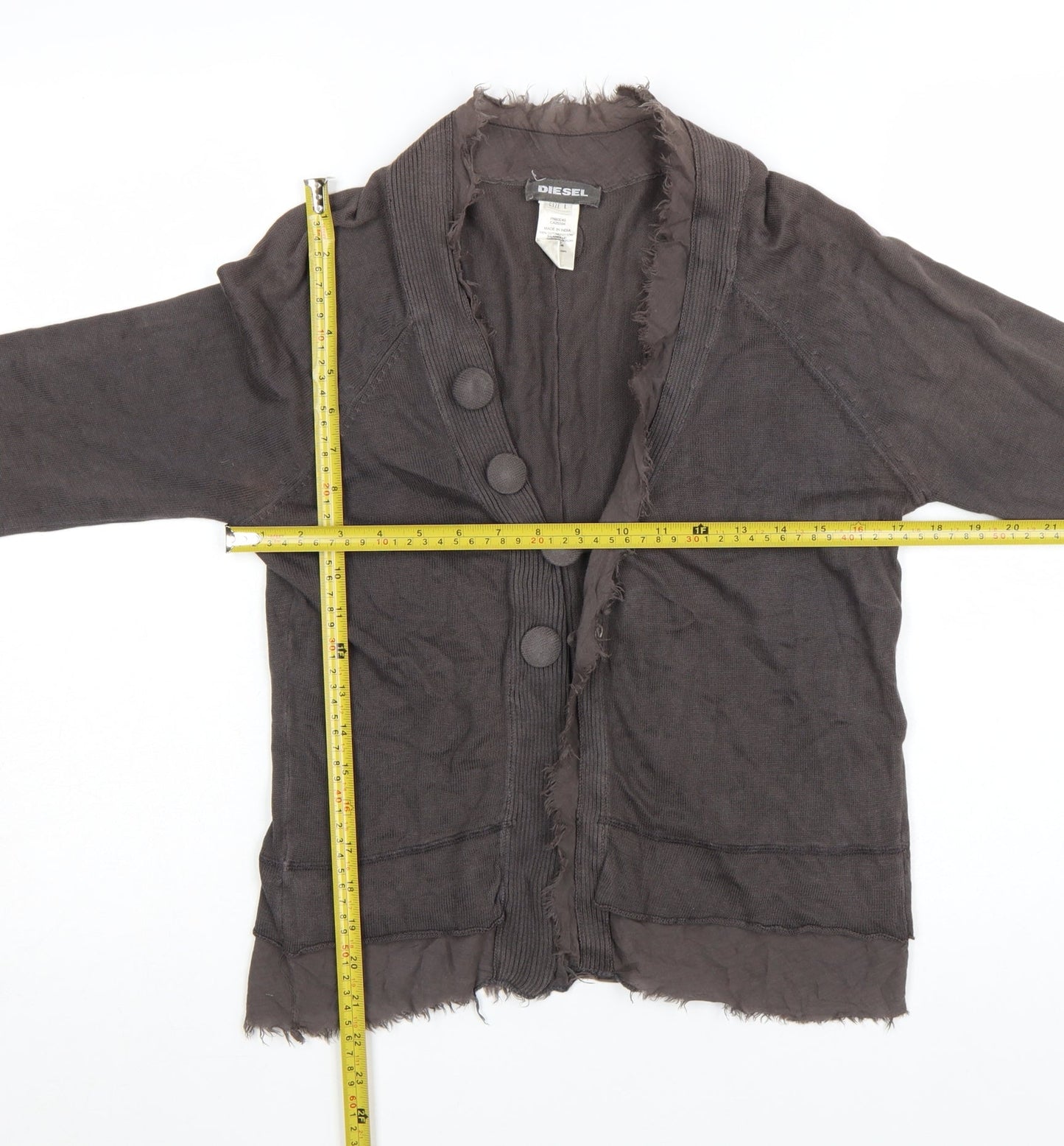 Diesel Womens Brown Cotton Cardigan L Long Sleeve Button Front