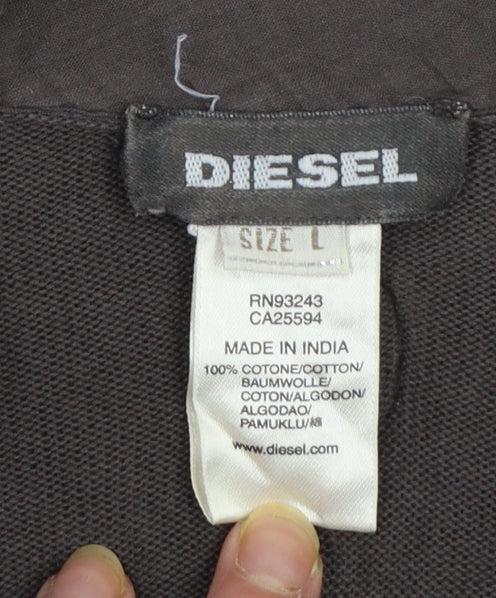 Diesel Womens Brown Cotton Cardigan L Long Sleeve Button Front