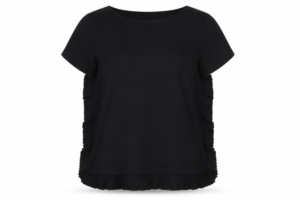 French Connection Women Black Ruffle Hem Short Sleeve Blouse S