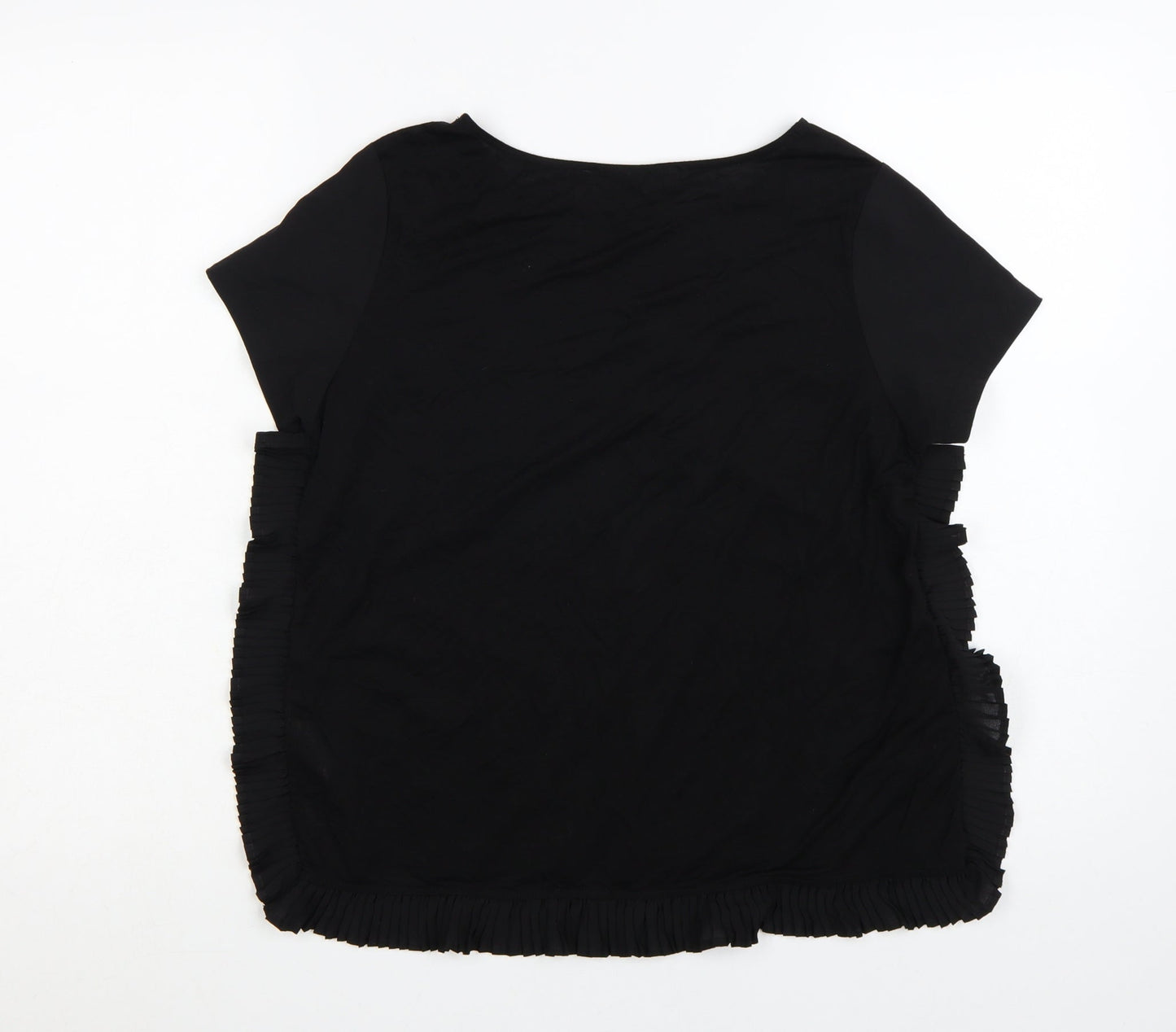 French Connection Women Black Ruffle Hem Short Sleeve Blouse S