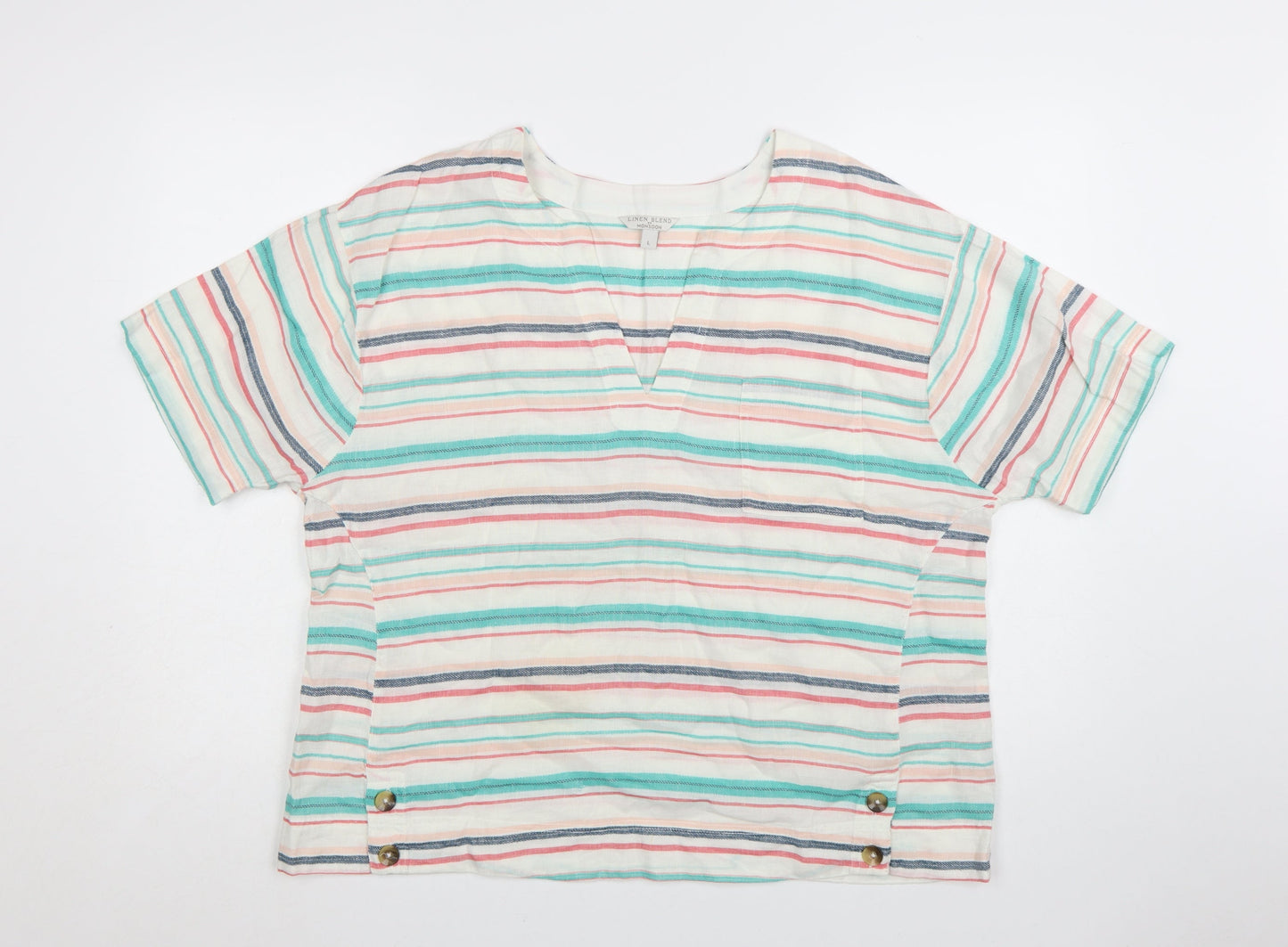 Monsoon Women’s Multicoloured Striped Linen Blend Tunic Blouse L