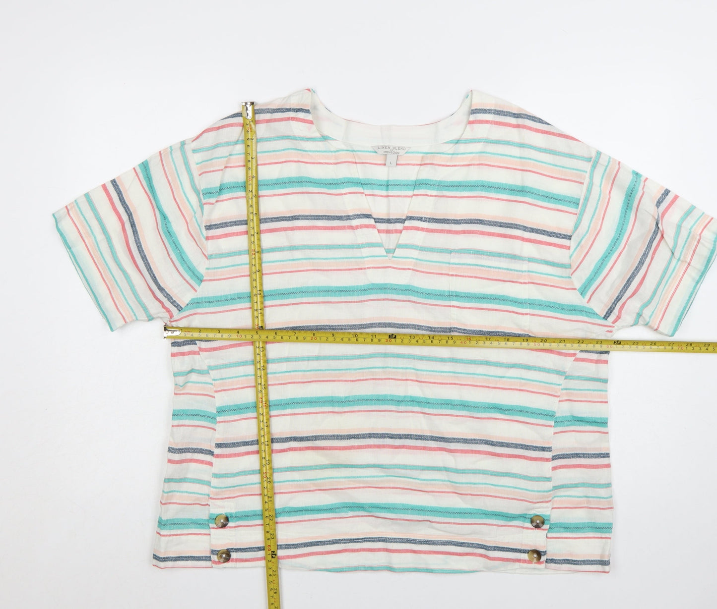 Monsoon Women’s Multicoloured Striped Linen Blend Tunic Blouse L