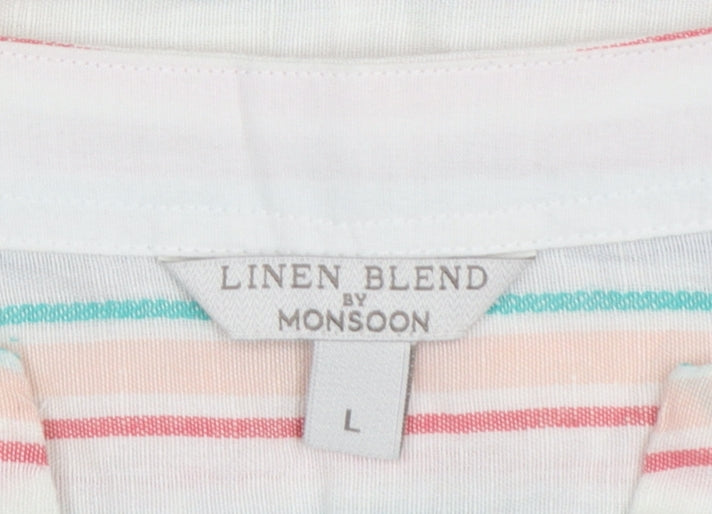 Monsoon Women’s Multicoloured Striped Linen Blend Tunic Blouse L