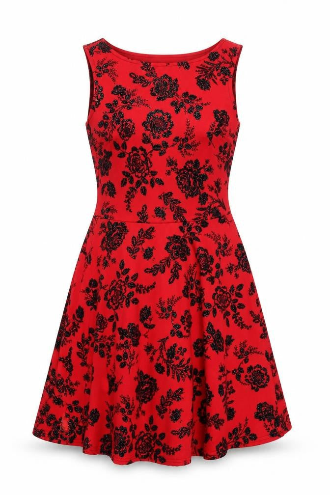 Quiz Women Red Floral Fit & Flare Sleeveless Party Dress Size 6