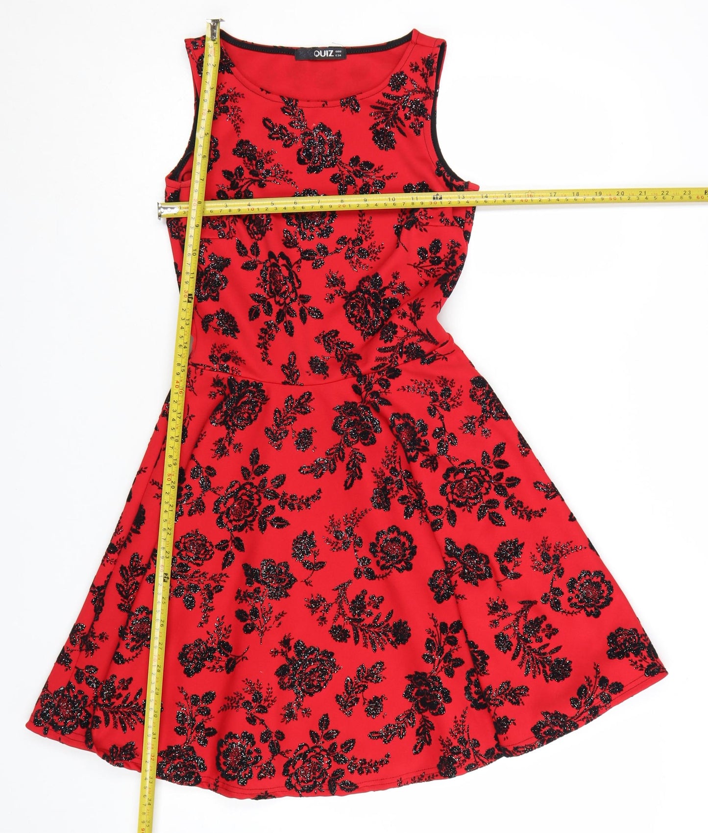 Quiz Women Red Floral Fit & Flare Sleeveless Party Dress Size 6