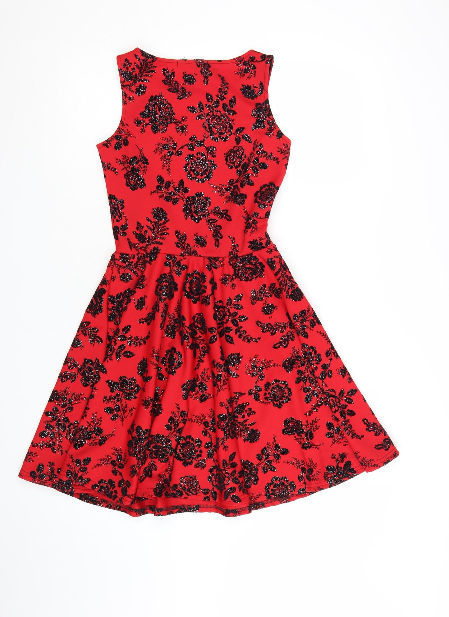 Quiz Women Red Floral Fit & Flare Sleeveless Party Dress Size 6