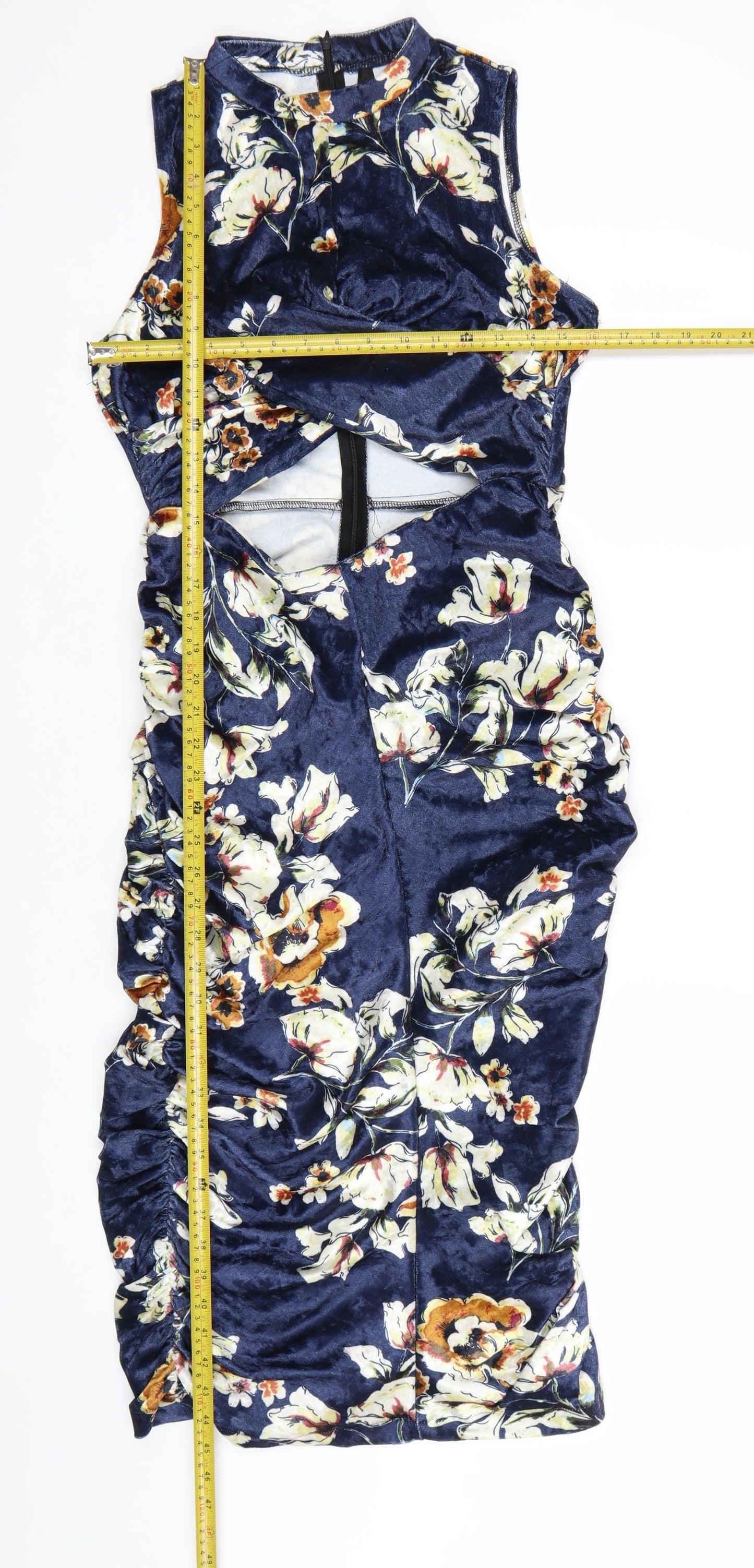 Elli White Women's Blue Floral Velvet Bodycon Cut Out Dress L