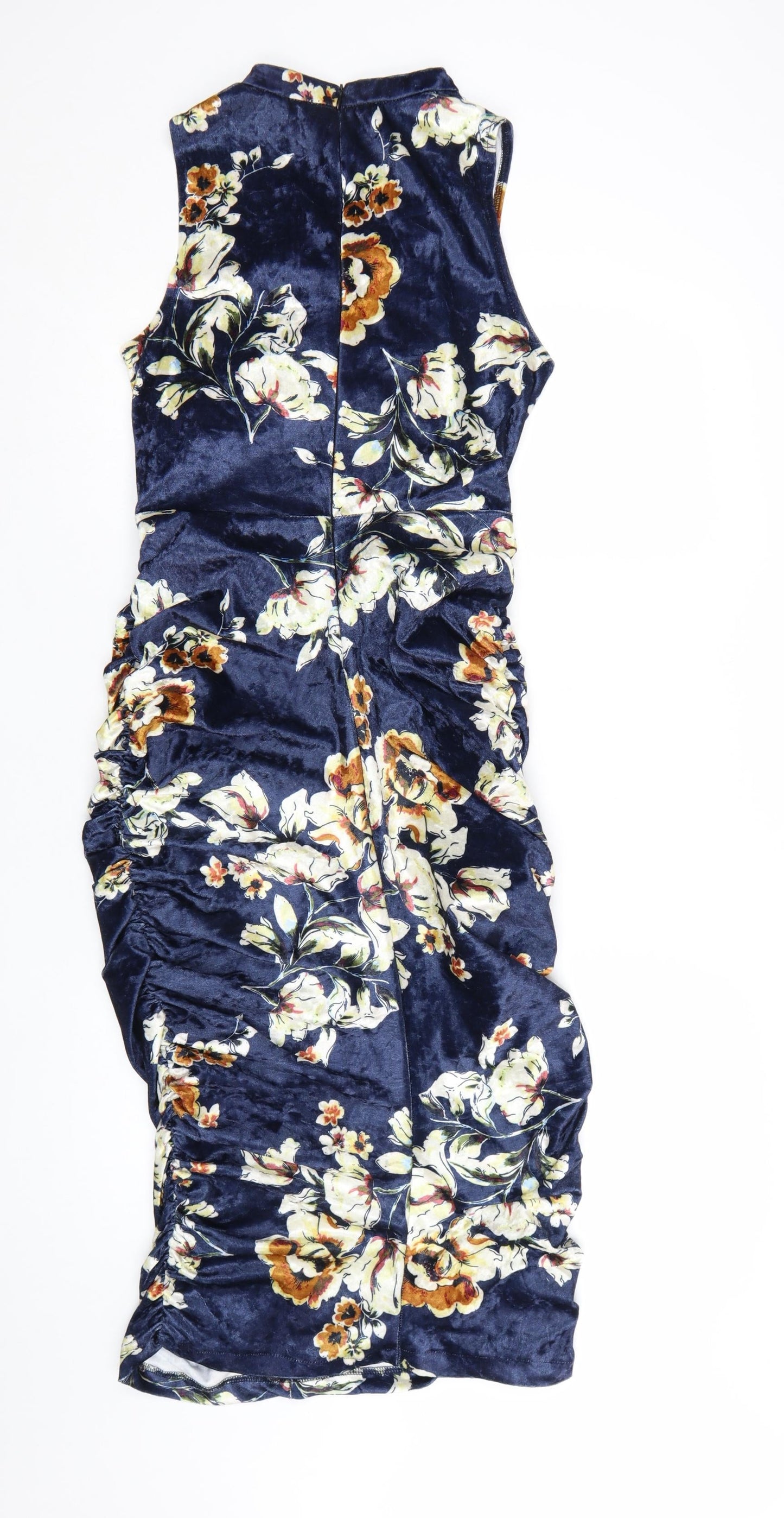 Elli White Women's Blue Floral Velvet Bodycon Cut Out Dress L