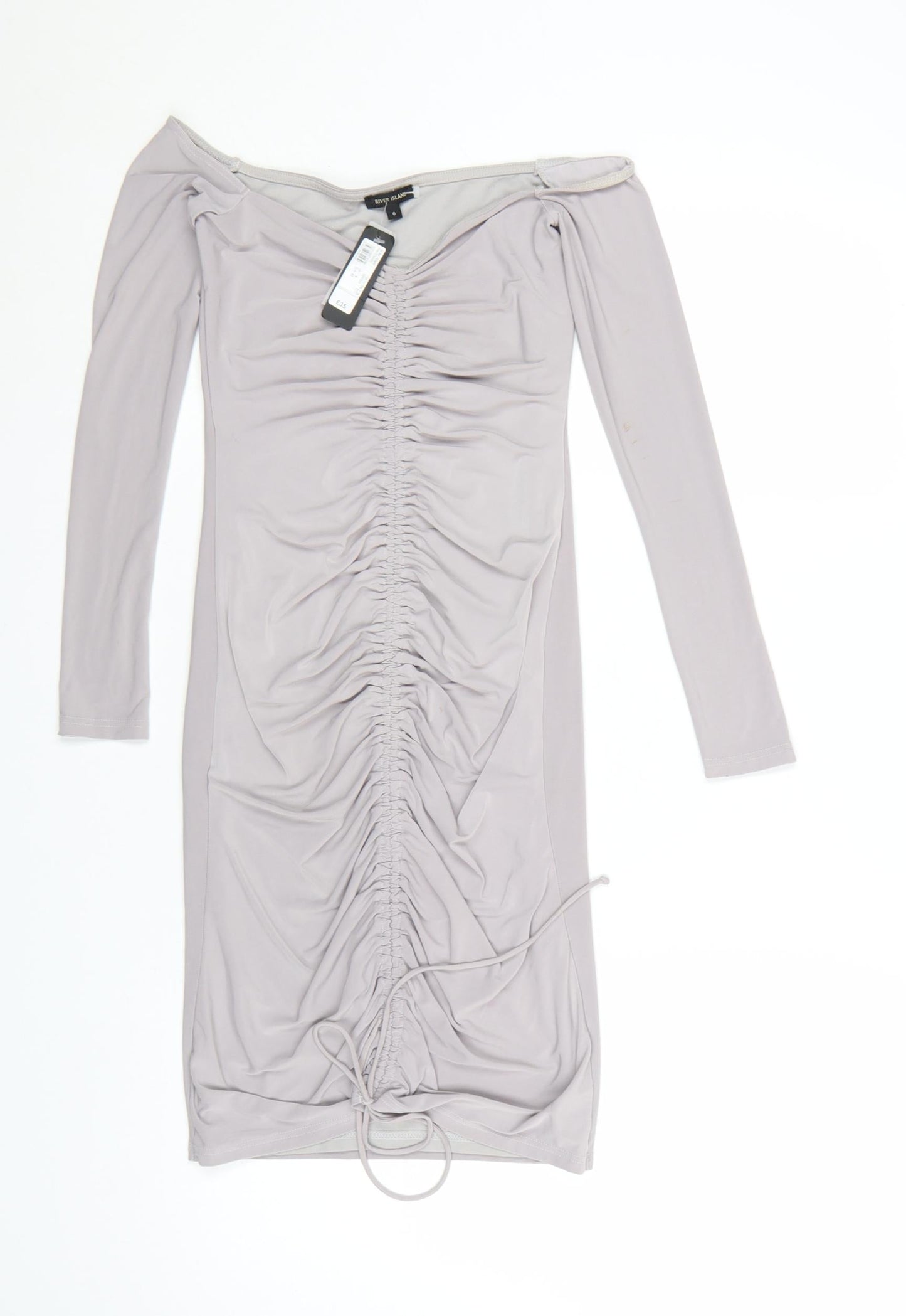 River Island Women’s Grey Off Shoulder Ruched Bodycon Dress Size 6