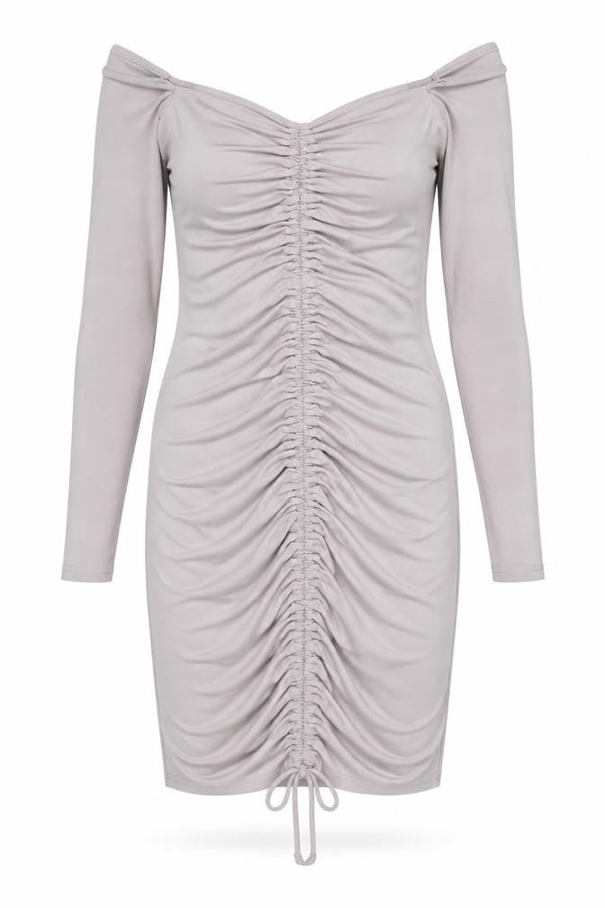 River Island Women’s Grey Off Shoulder Ruched Bodycon Dress Size 6