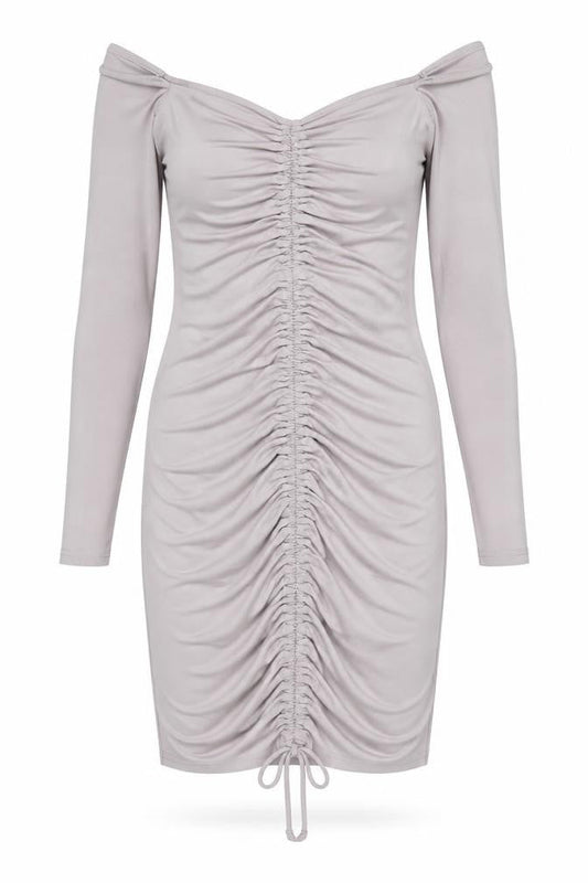River Island Women’s Grey Off Shoulder Ruched Bodycon Dress Size 6