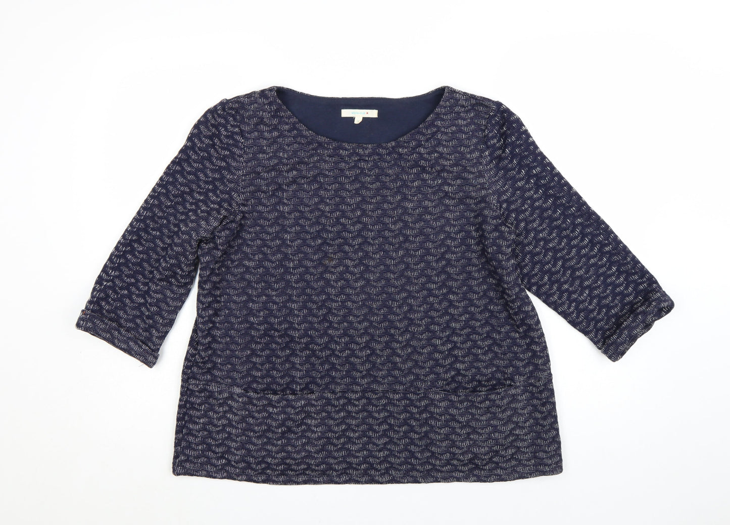White Stuff Women's Blue Tunic Top Size 14 3/4 Sleeve Cotton Blend