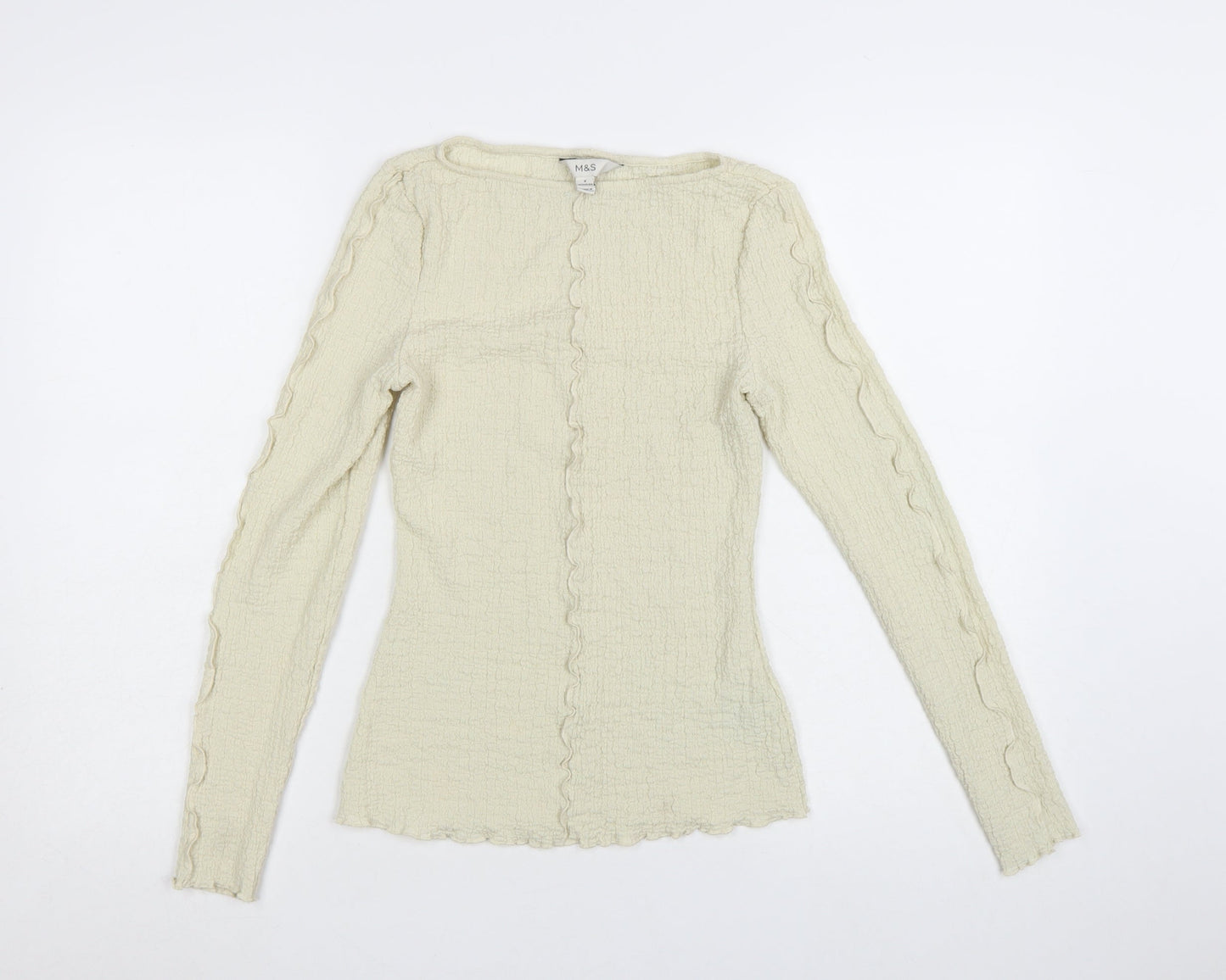 Marks and Spencer Women Beige Long Sleeve Basic Top Size 8 Regular