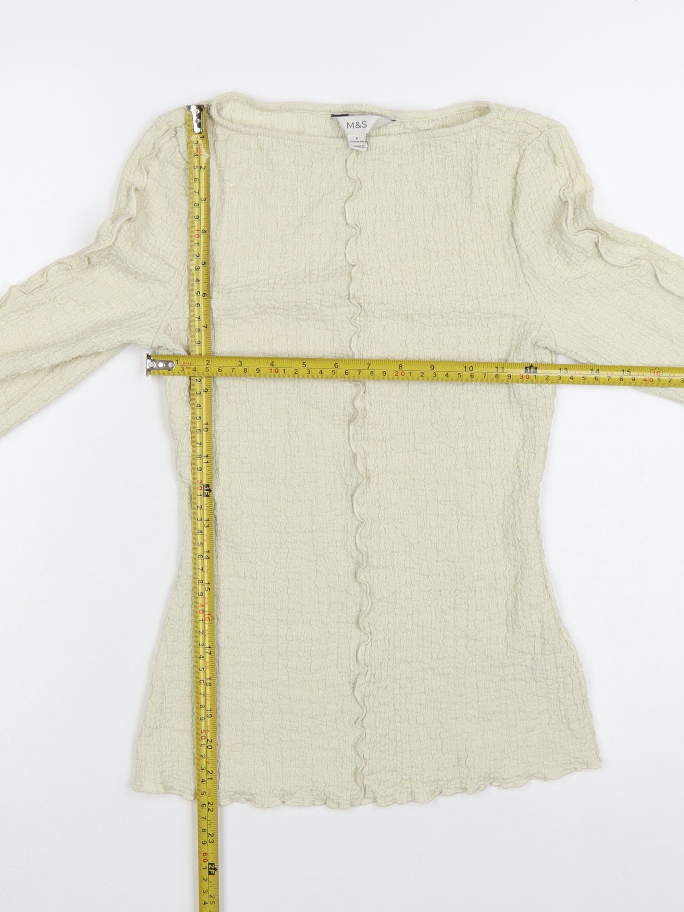 Marks and Spencer Women Beige Long Sleeve Basic Top Size 8 Regular